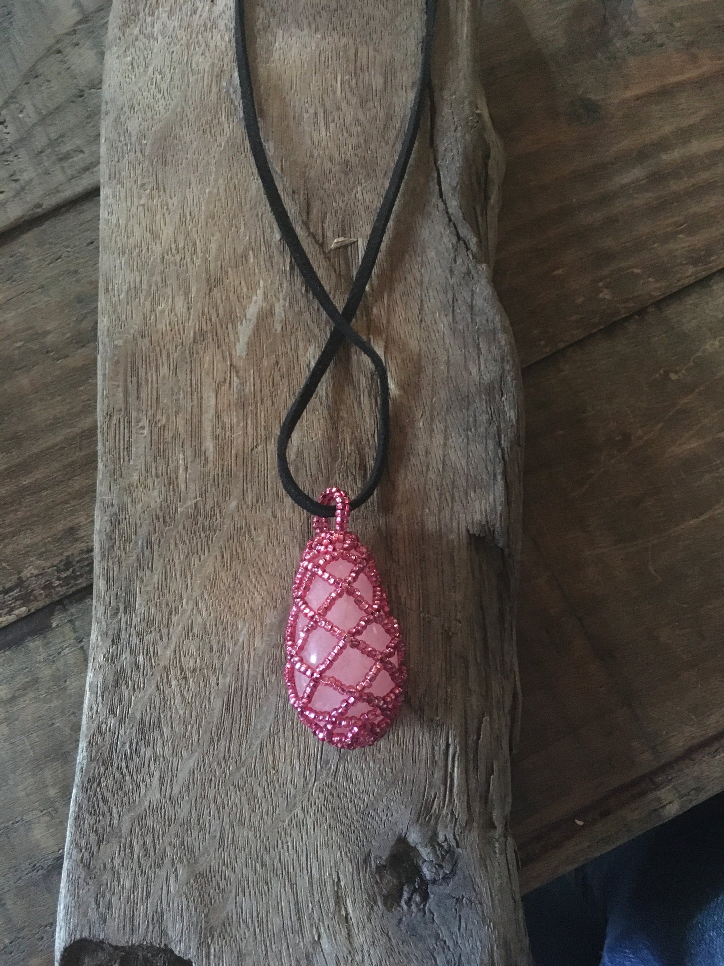 Rose Quartz with Beaded Cage Necklace