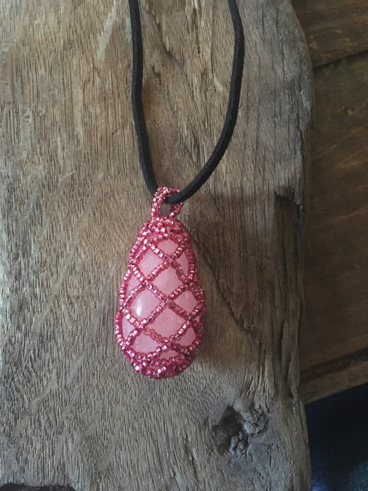 Rose Quartz with Beaded Cage Necklace