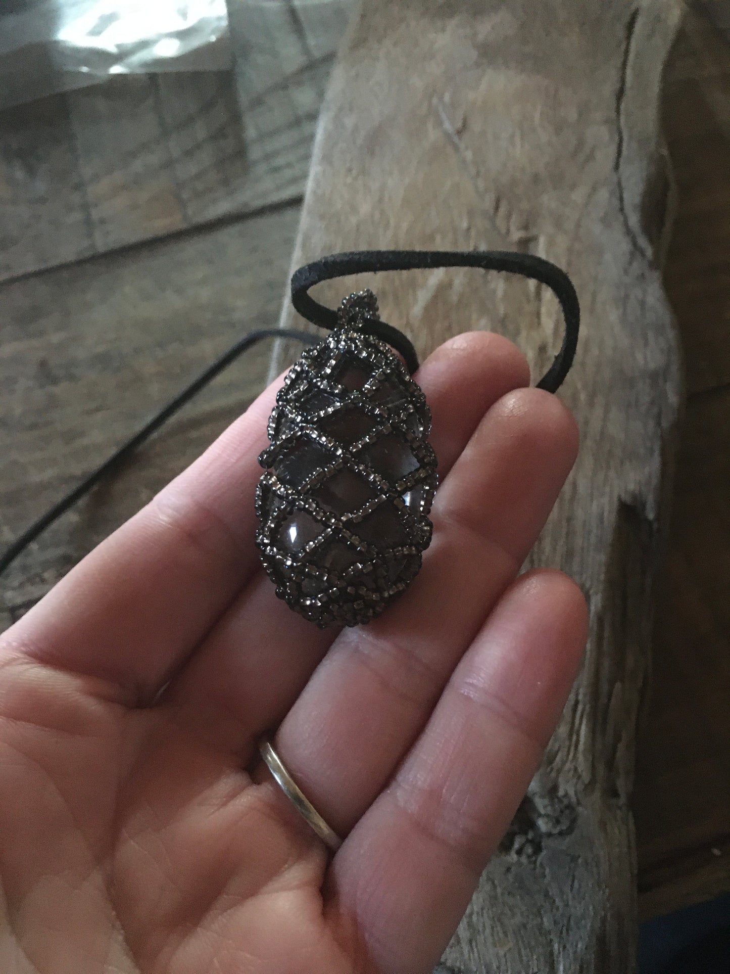 Smokey Quartz with Beaded Cage