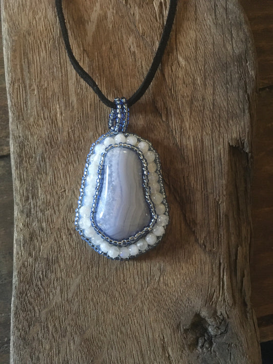 Blue Lace Agate & Snowy Quartz Necklace