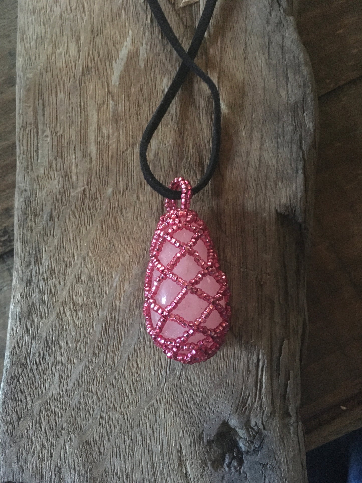 Rose Quartz with Beaded Cage Necklace