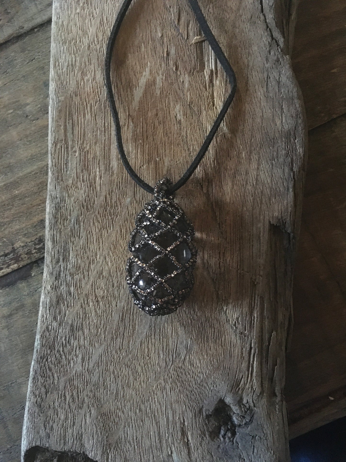 Smokey Quartz with Beaded Cage