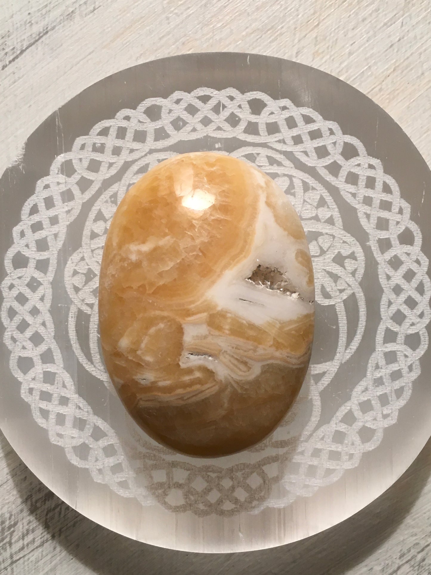 Yellow Calcite Palm Stone