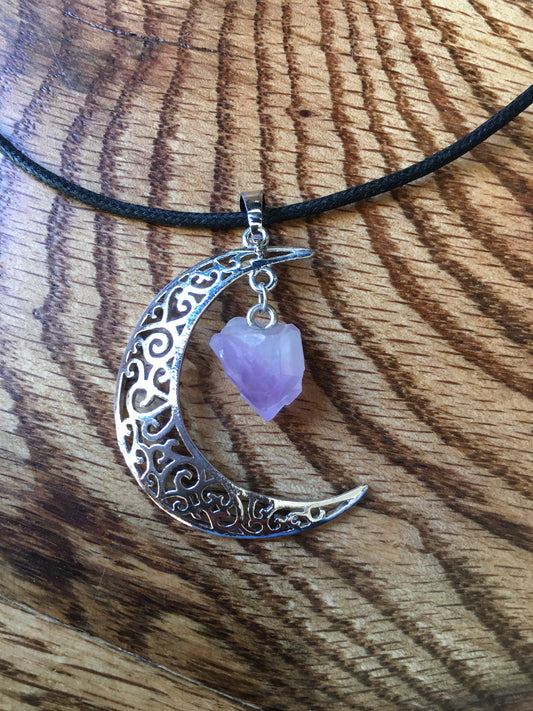 Crescent Moon & Amethyst Necklace