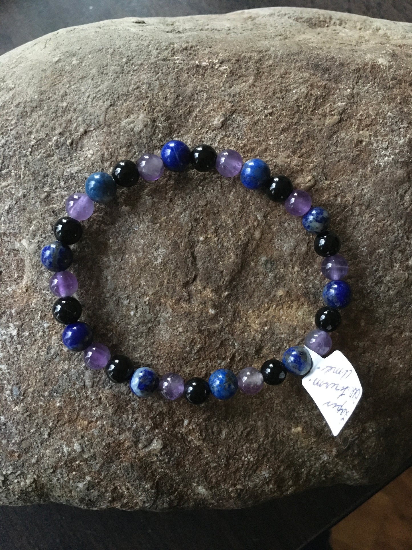 Lapis Lazuli, Black Tourmaline, & Amethyst Bracelet