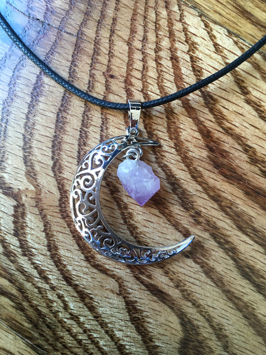 Crescent Moon & Amethyst Necklace